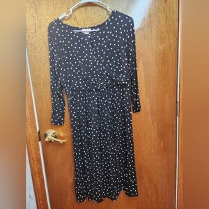 Mimi Maternity Black Long Sleeve Dress with White Dots.